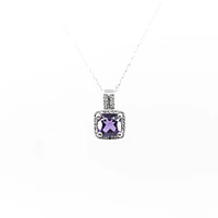 10K White Gold Amethyst and Diamond Pendant, 18"