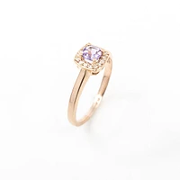 10K Rose Gold 0.35cttw Genuine Amethyst & 0.07cttw Diamond Halo Ring, size 7