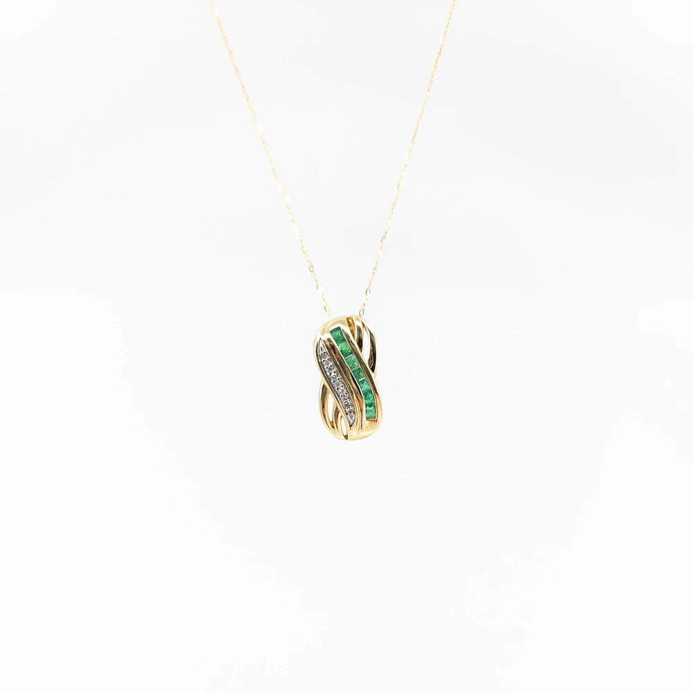10K Yellow Gold Genuine Emerald and Diamond Pendant