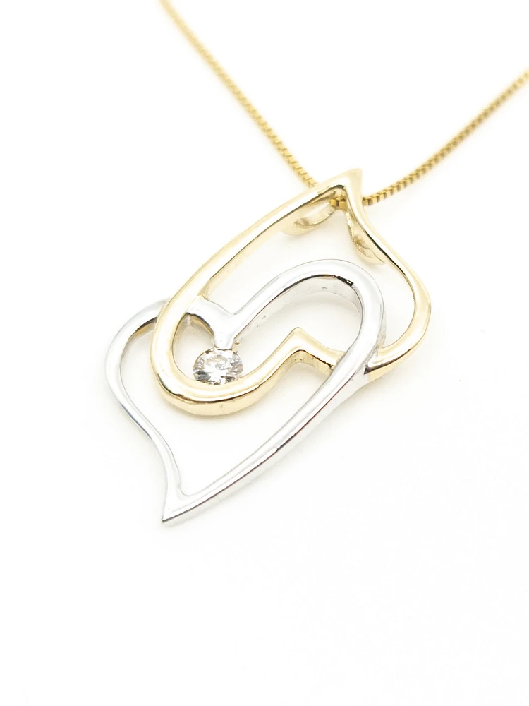 10K 2 Tone Gold Diamond Heart Necklace - 18"