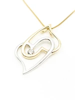 10K 2 Tone Gold Diamond Heart Necklace - 18"