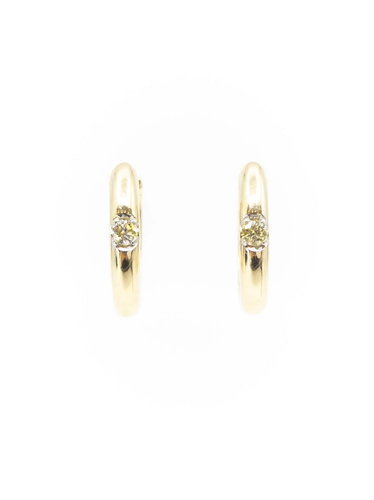 10K Yellow Gold 0.06cttw Round Cut Canadian Diamond Hoop Huggie Hinged Earring