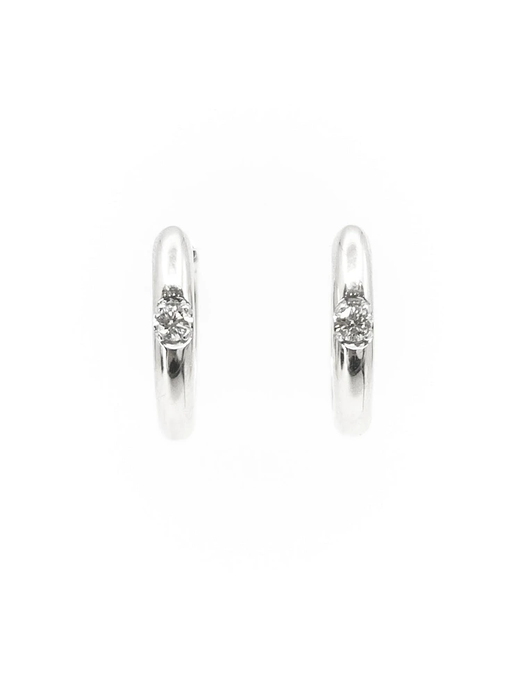 10K White Gold 0.05cttw Canadian Diamond Hoop Huggie Hinged Earrings