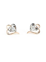 10K White & Rose Gold 0.08cttw Round Cut Canadian Diamond Heart Earrings