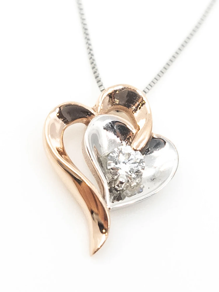 10K Rose Gold & White Gold 0.096cttw Canadian Diamond Heart Pendant, 18"