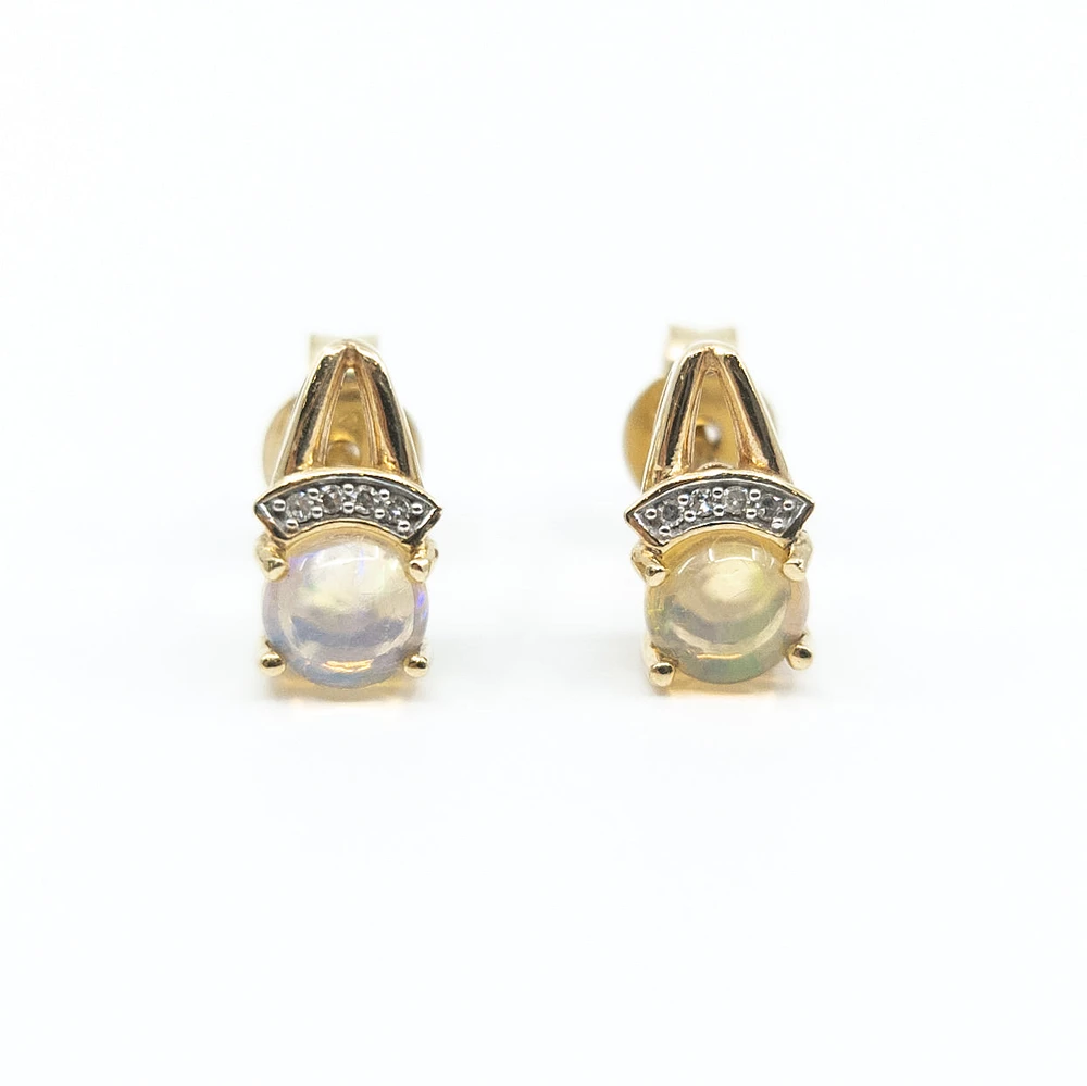 10K Yellow Gold Opal & Diamond Earrings
