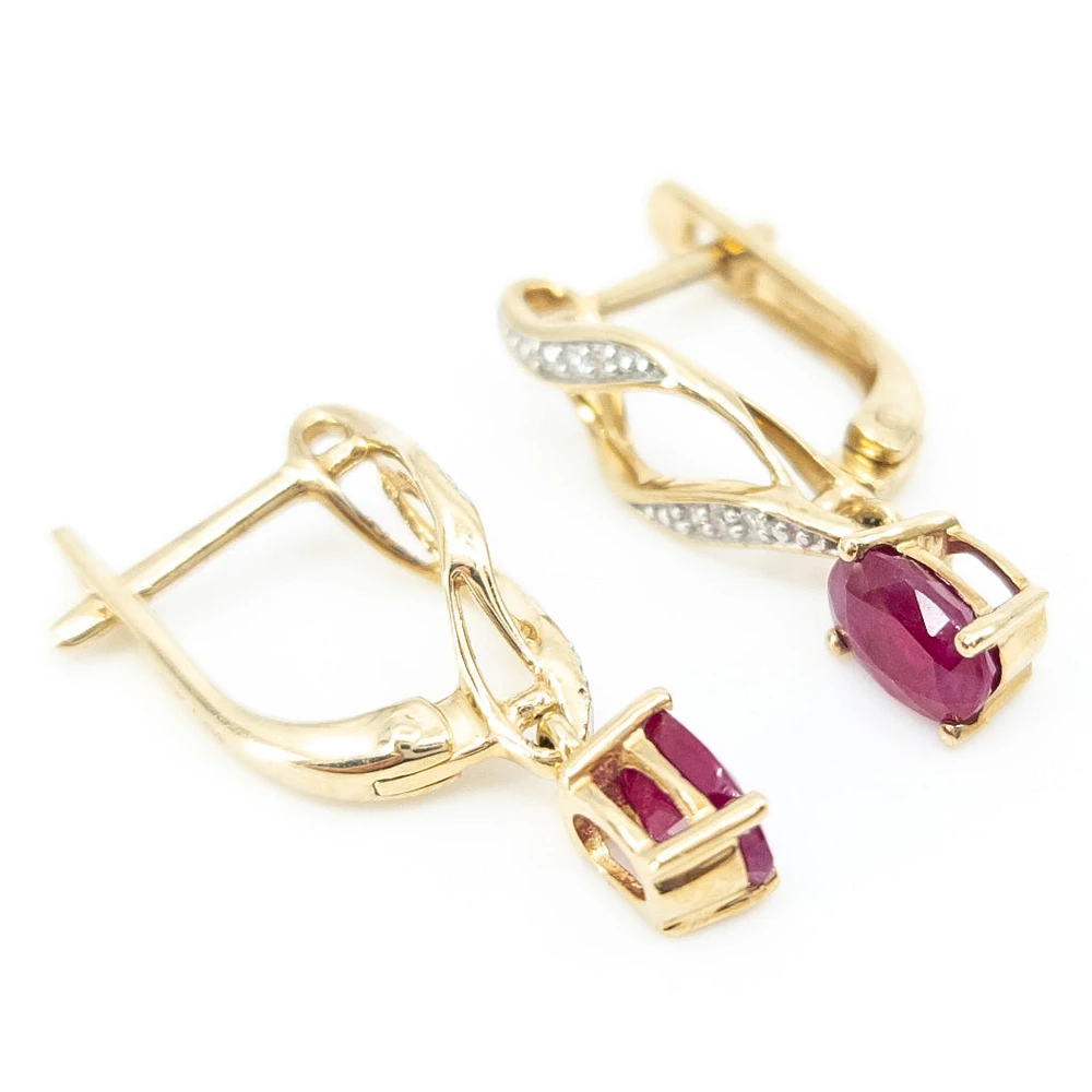 10K Yellow Gold Ruby & Diamond Earrings
