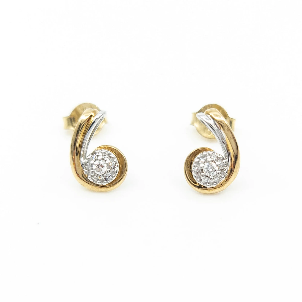 10K Two Tone Yellow and White Gold Diamond Earring