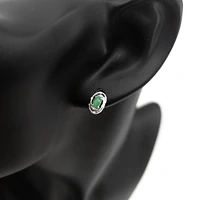 925 Sterling Silver Emerald & Diamond Halo Stud Earrings