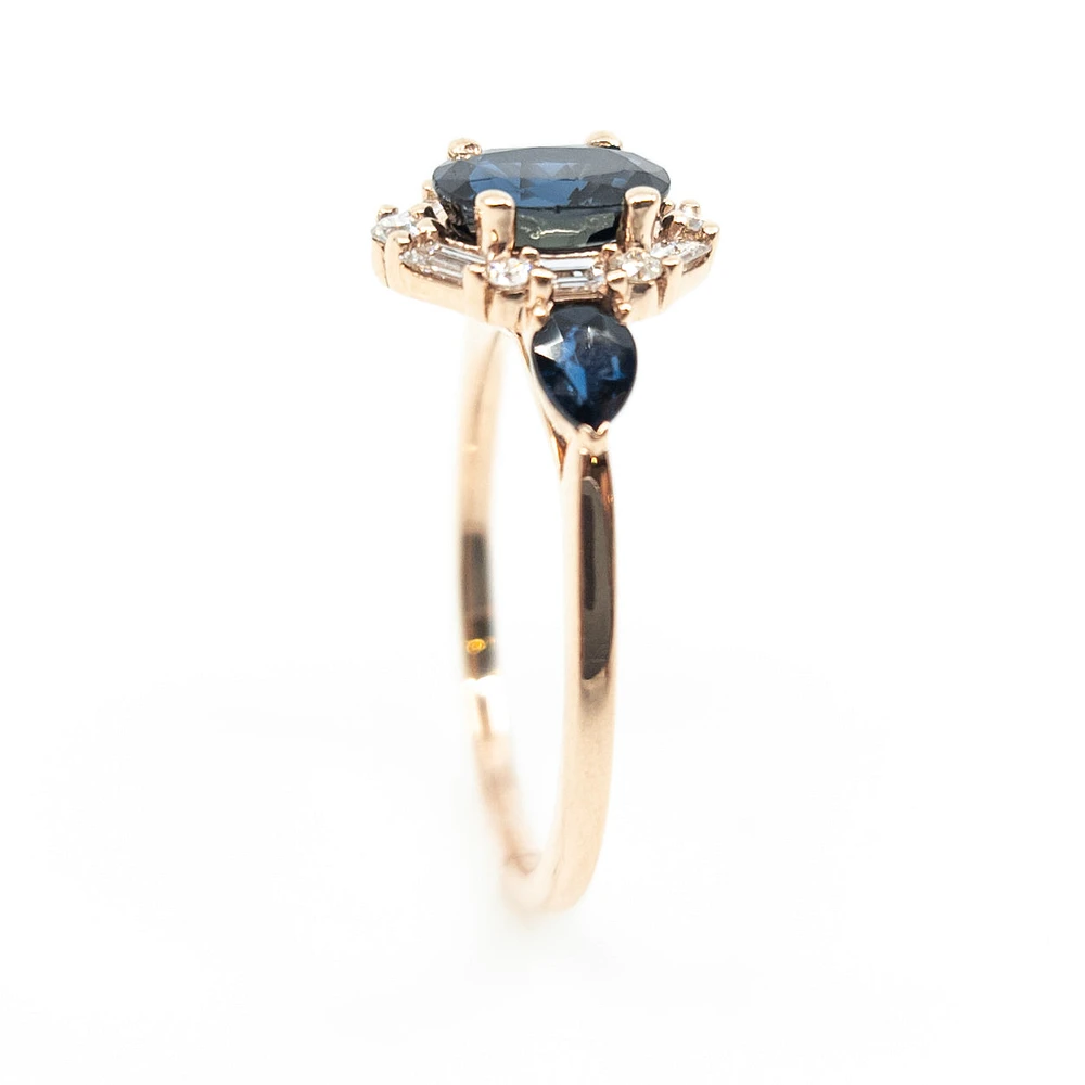 10K Rose Gold 1.50cttw Genuine Sapphire & 0.30cttw Diamonds Ring, size 6.5