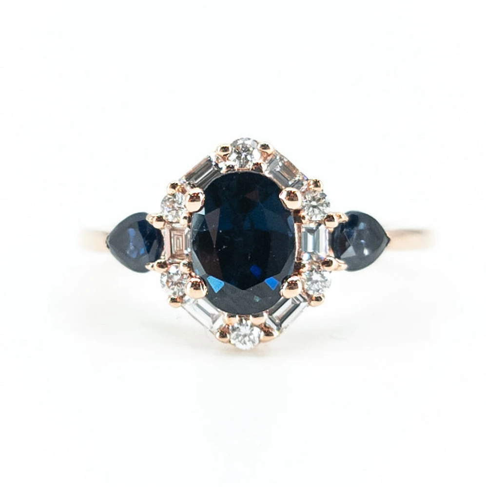 10K Rose Gold 1.50cttw Genuine Sapphire & 0.30cttw Diamonds Ring, size 6.5