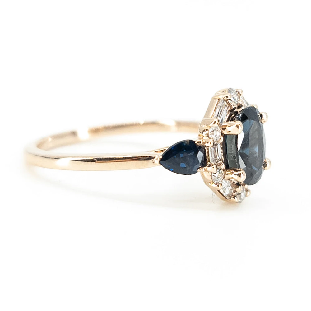 10K Rose Gold 1.50cttw Genuine Sapphire & 0.30cttw Diamonds Ring, size 6.5