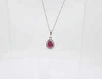 10K White Gold Genuine Ruby and Diamond Pendant, 18"
