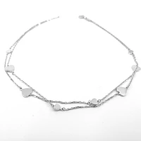 10K White Gold Hearts Double Link Anklet with 0.5 Inch Adjuster - 10 Inches