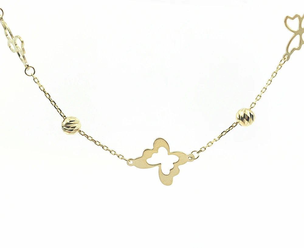 10K Yellow Gold Butterfly Link Anklet - 10 Inches