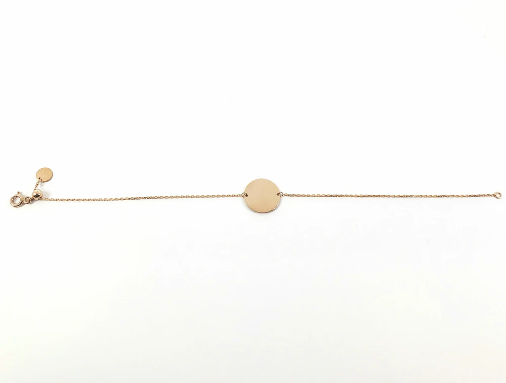 10K Rose Gold Link Chain with Circle Disc Engravable ID Bracelet - 7.25 Inches