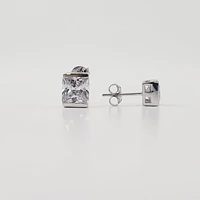 925 Sterling Silver Cubic Zirconia Stud with Butterfly Backs - 9mm x 7mm