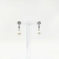 925 Sterling Silver Cubic Zirconia with 8mm Imitation Pearl Dangle Stud