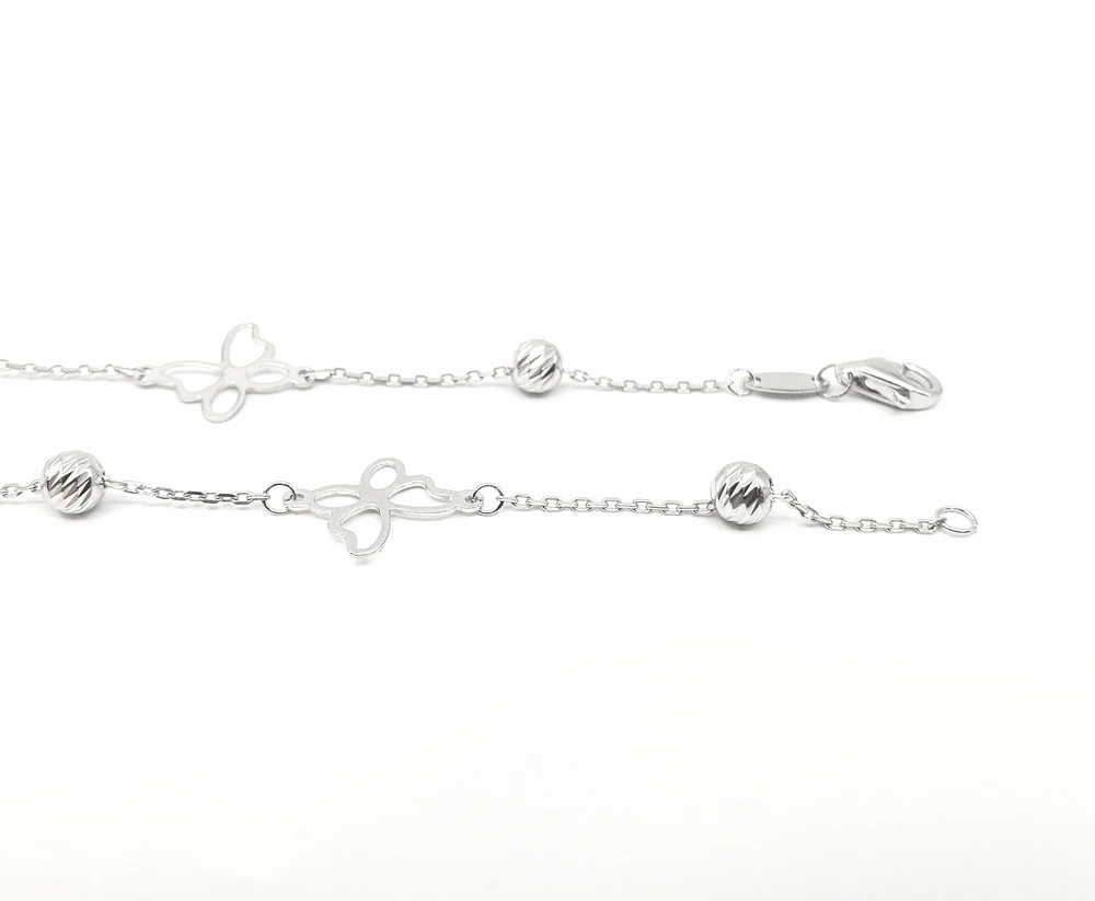 10K White Gold Butterfly Anklet Design with Lobster Clasp - 10 Inches