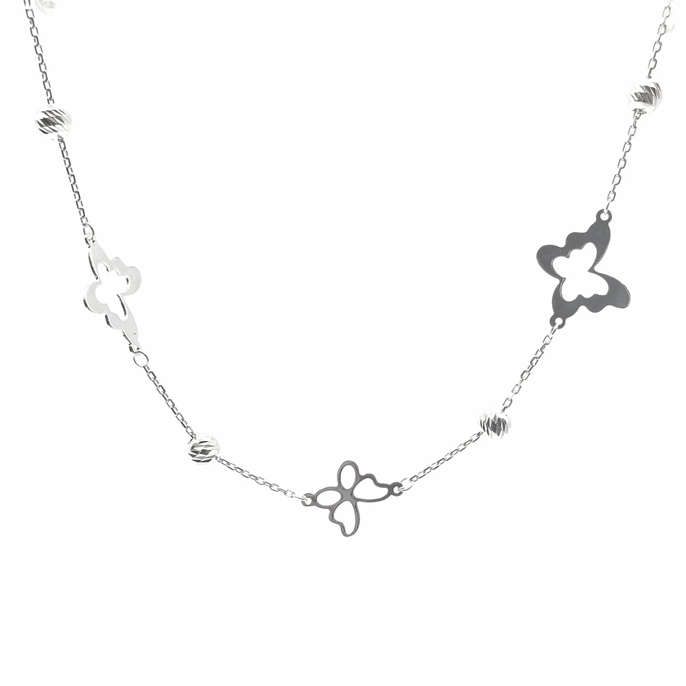 10K White Gold Butterfly Anklet Design with Lobster Clasp - 10 Inches