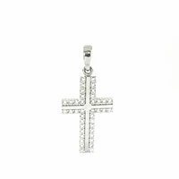 10K White Gold Cubic Zirconia Cross - 21mm x 13mm