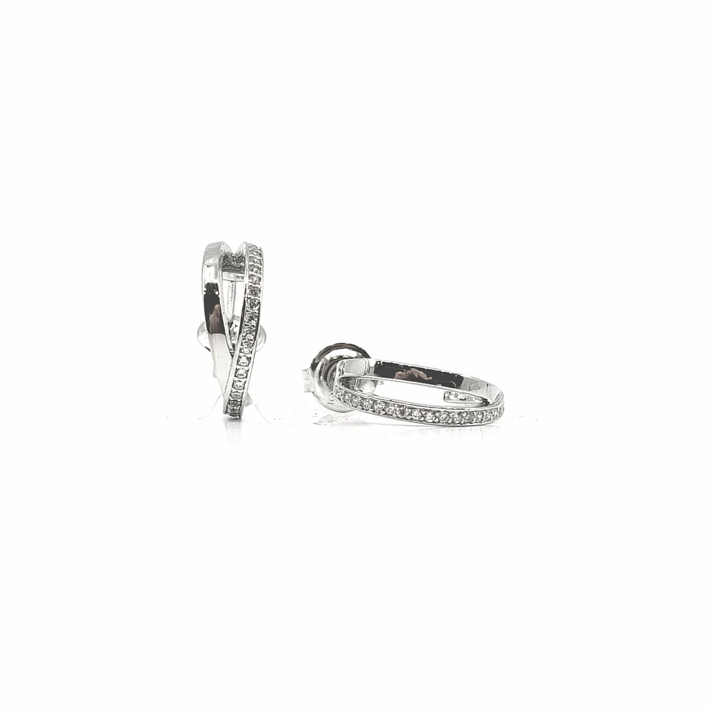 925 Sterling Silver Cubic Zirconia Double Channel Half Hoops - 14mm x 12mm