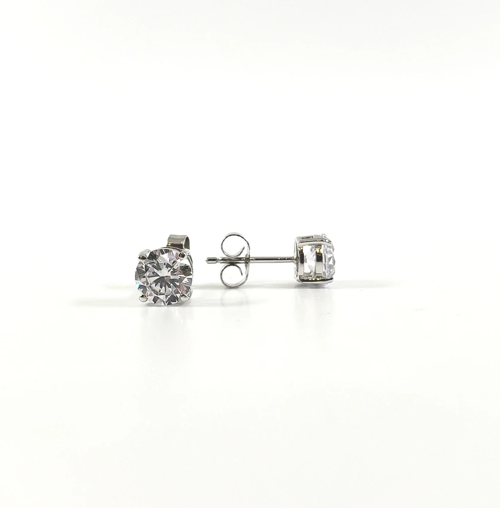 925 Sterling Silver 9mm Round Cubic Zirconia Stud Earrings