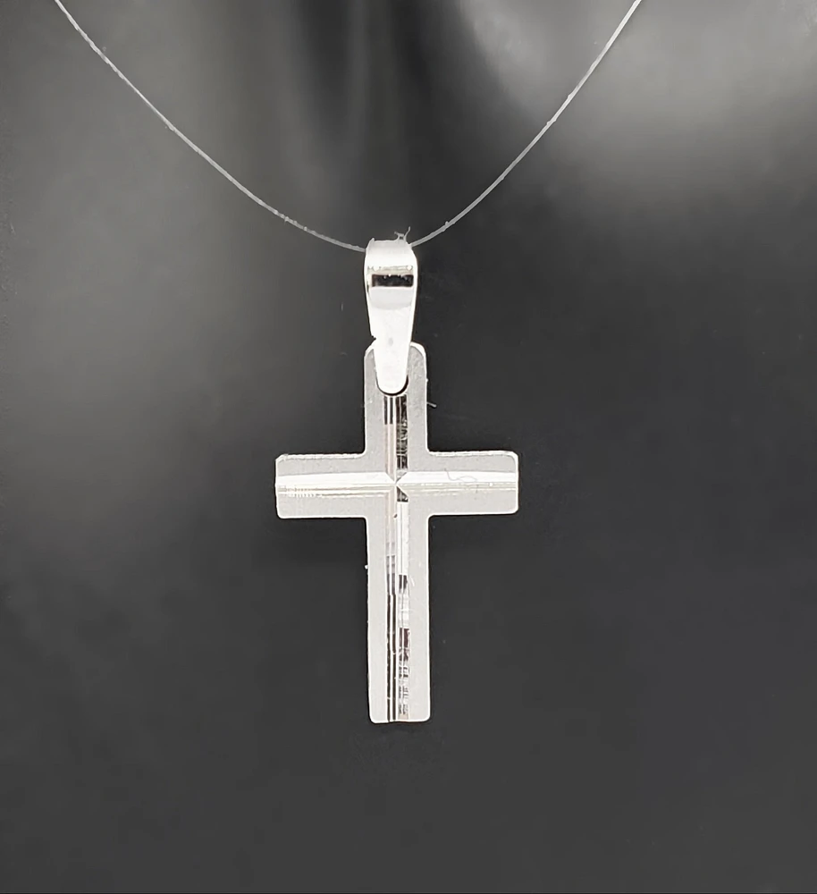 10K White Gold Cross Charm - 13mm x 9mm