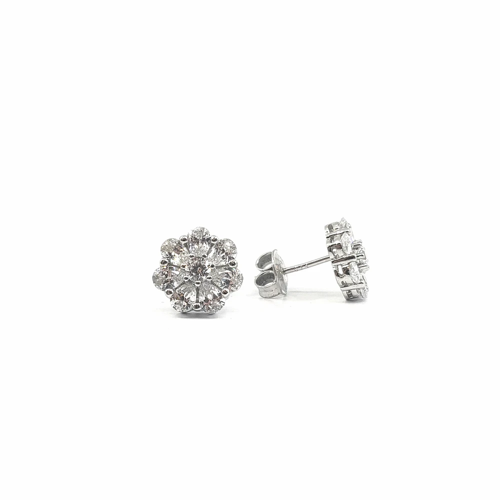 925 Sterling Silver Cubic Zirconia Floral Stud Earrings - 10.5mm