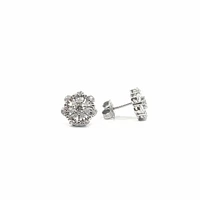 925 Sterling Silver Cubic Zirconia Floral Stud Earrings - 10.5mm