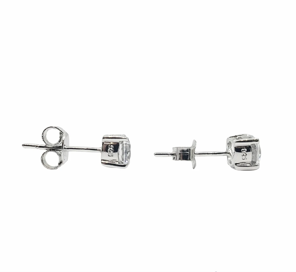 925 Sterling Silver 8mm Cubic Zirconia with 4 Claw Setting Stud Earrings