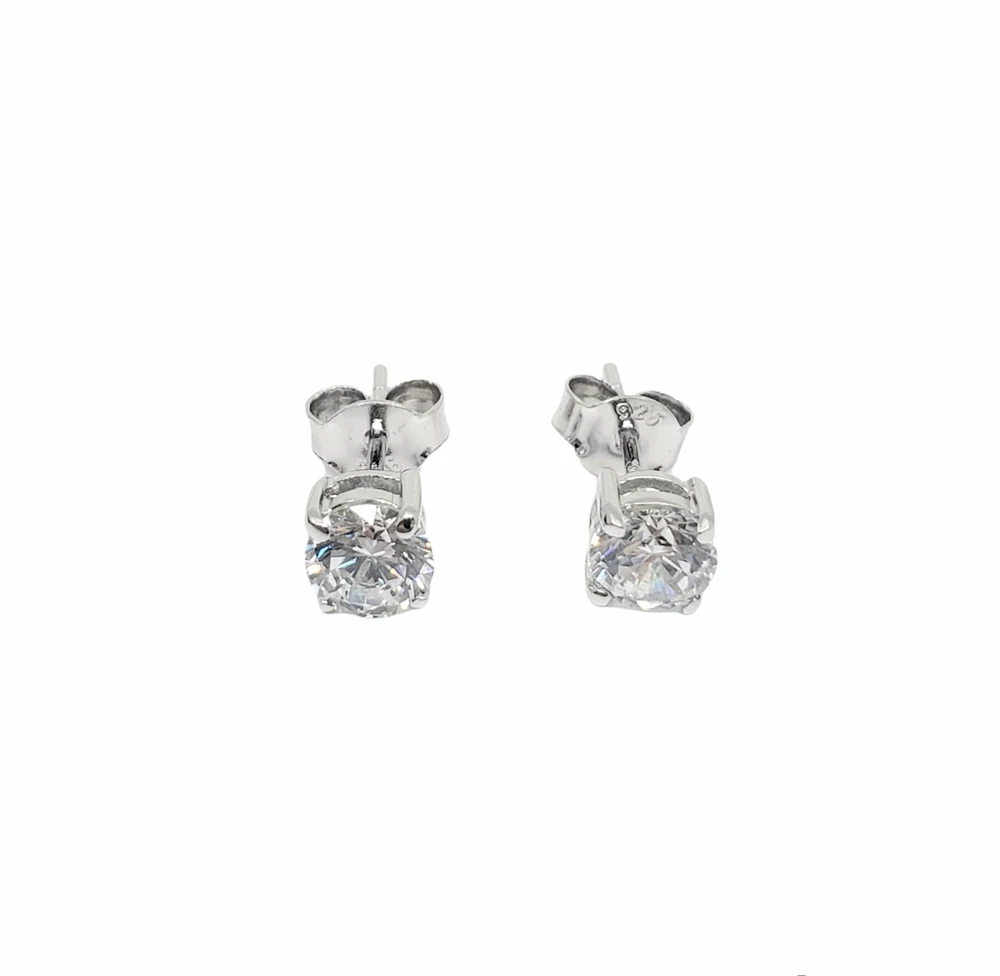 925 Sterling Silver 8mm Cubic Zirconia with 4 Claw Setting Stud Earrings