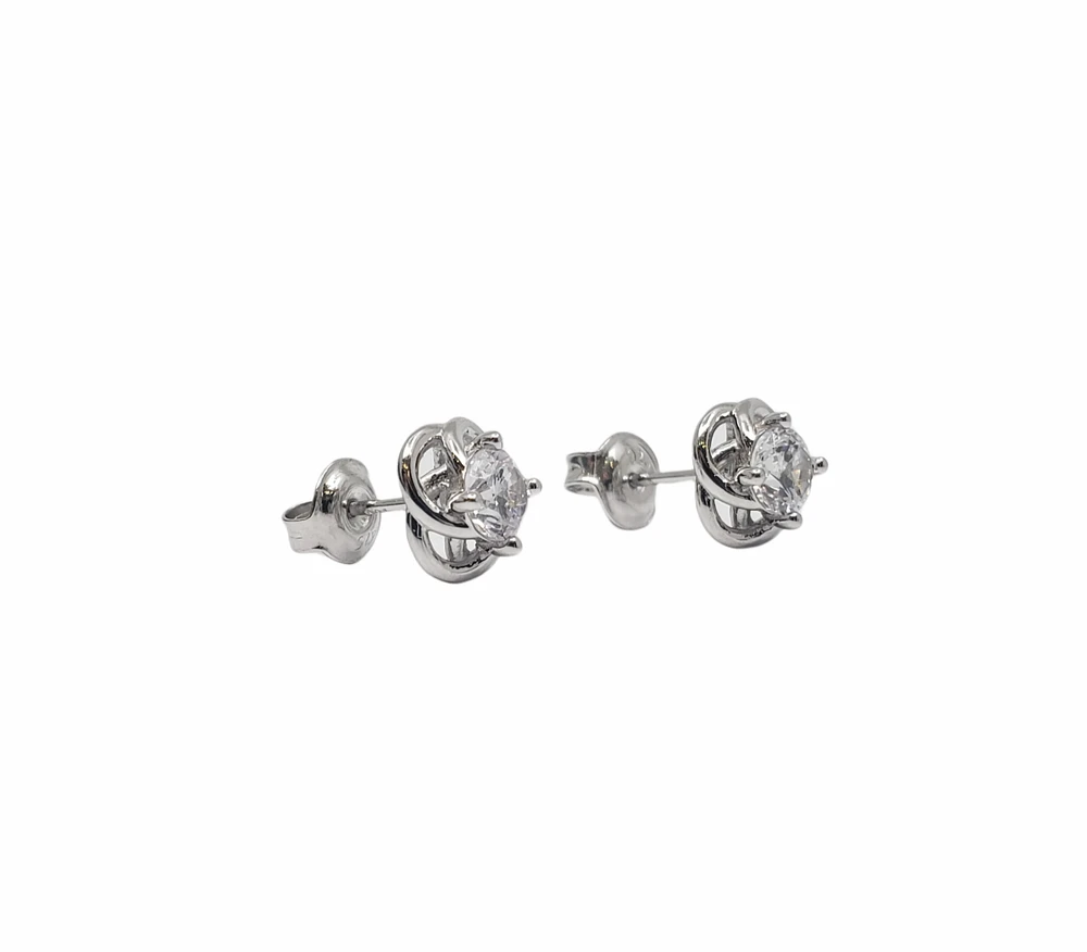 925 Sterling Silver 5mm Cubic Zirconia Knot Stud - 8mm x 8mm