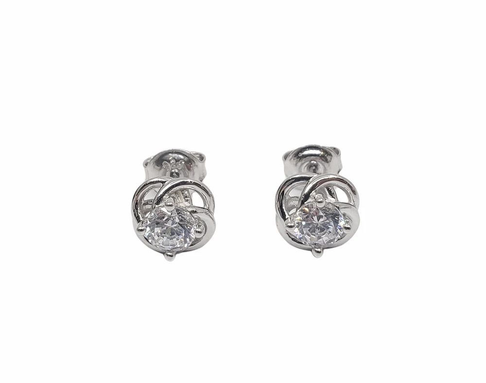 925 Sterling Silver 5mm Cubic Zirconia Knot Stud - 8mm x 8mm