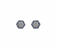 925 Sterling Silver Clear and Blue Cubic Zirconia Hexagon Stud - 12.5mm x 11mm
