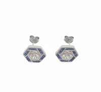 925 Sterling Silver Clear and Blue Cubic Zirconia Hexagon Stud - 12.5mm x 11mm