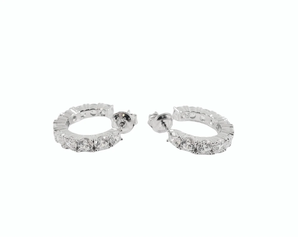 925 Sterling Silver 3.5mm Cubic Zirconia Half Hoop Studs - 18mm