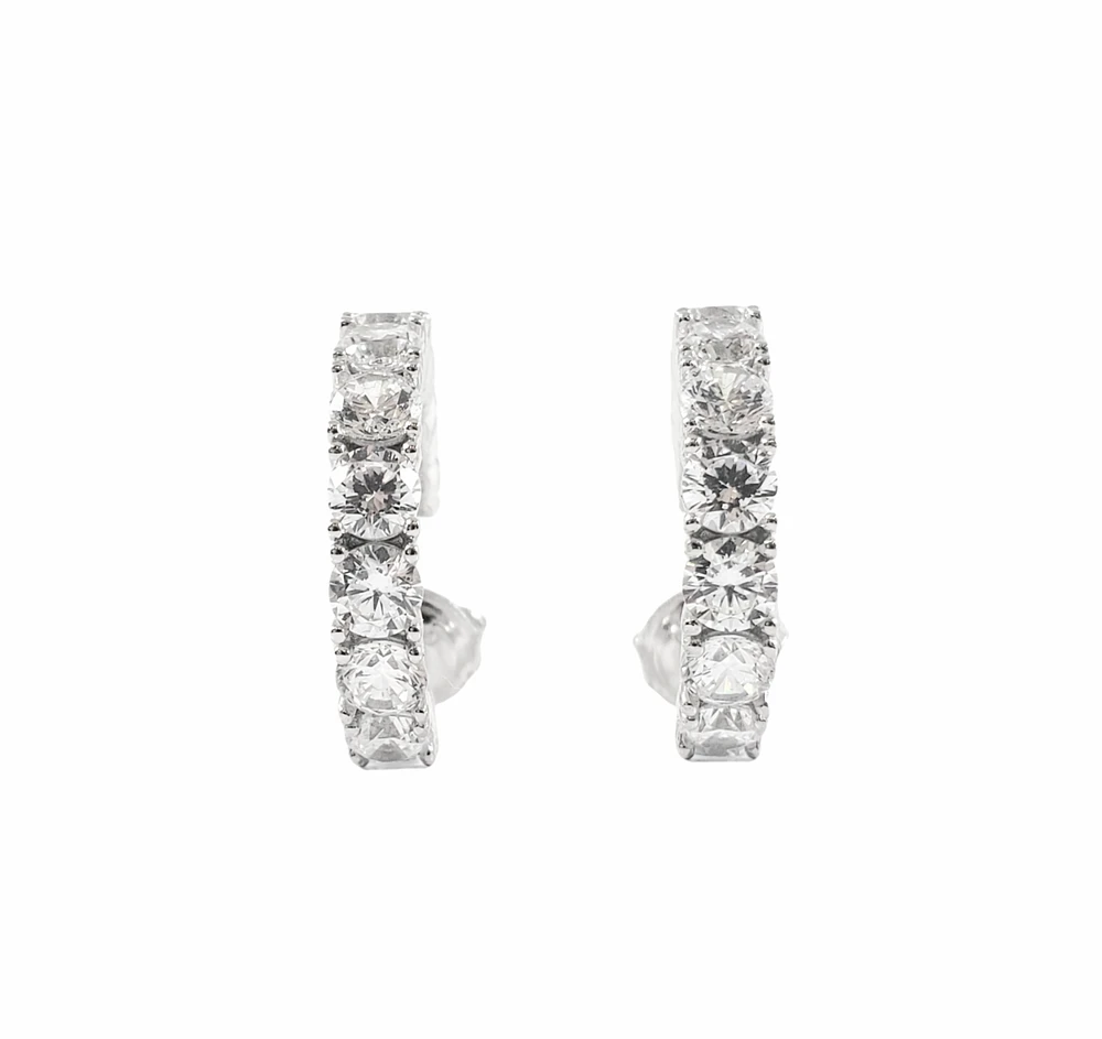 925 Sterling Silver 3.5mm Cubic Zirconia Half Hoop Studs - 18mm