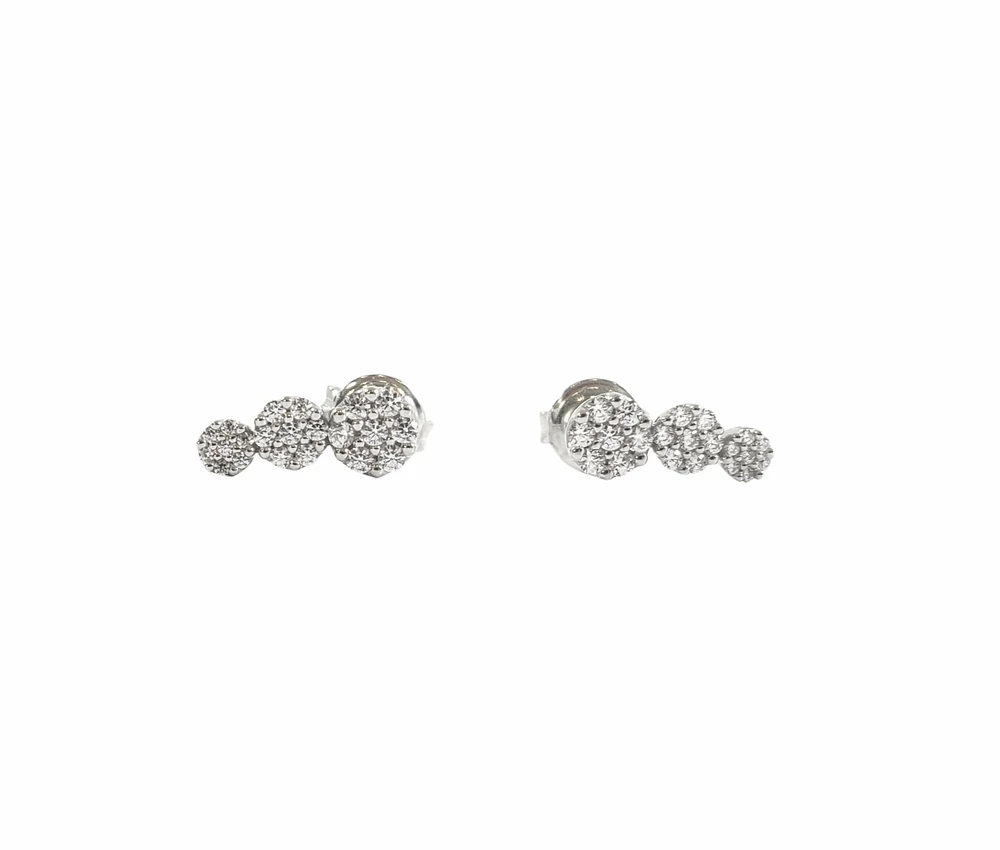925 Sterling Silver Cubic Zirconia 3 Tier Drop Stud Earrings - 12mm x 5mm