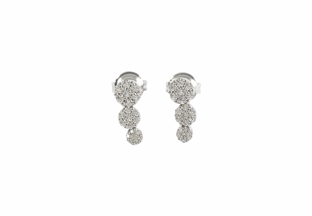 925 Sterling Silver Cubic Zirconia 3 Tier Drop Stud Earrings - 12mm x 5mm