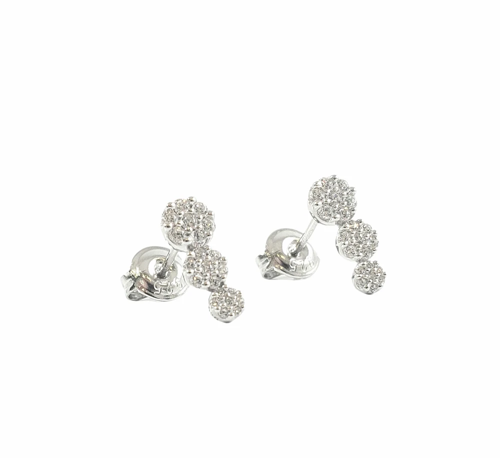 925 Sterling Silver Cubic Zirconia 3 Tier Drop Stud Earrings - 12mm x 5mm