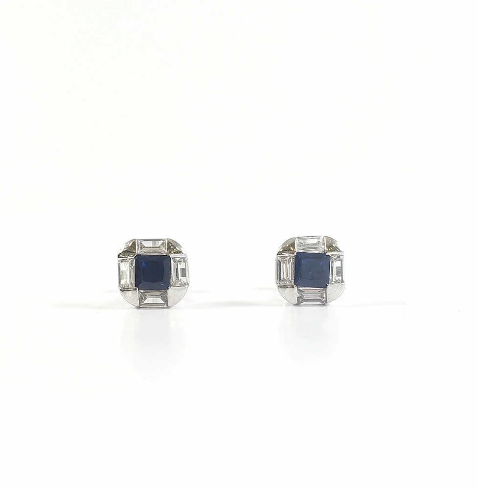 925 Sterling Silver Blue and Clear Cubic Zirconia Stud Earrings - 8mm x 8mm