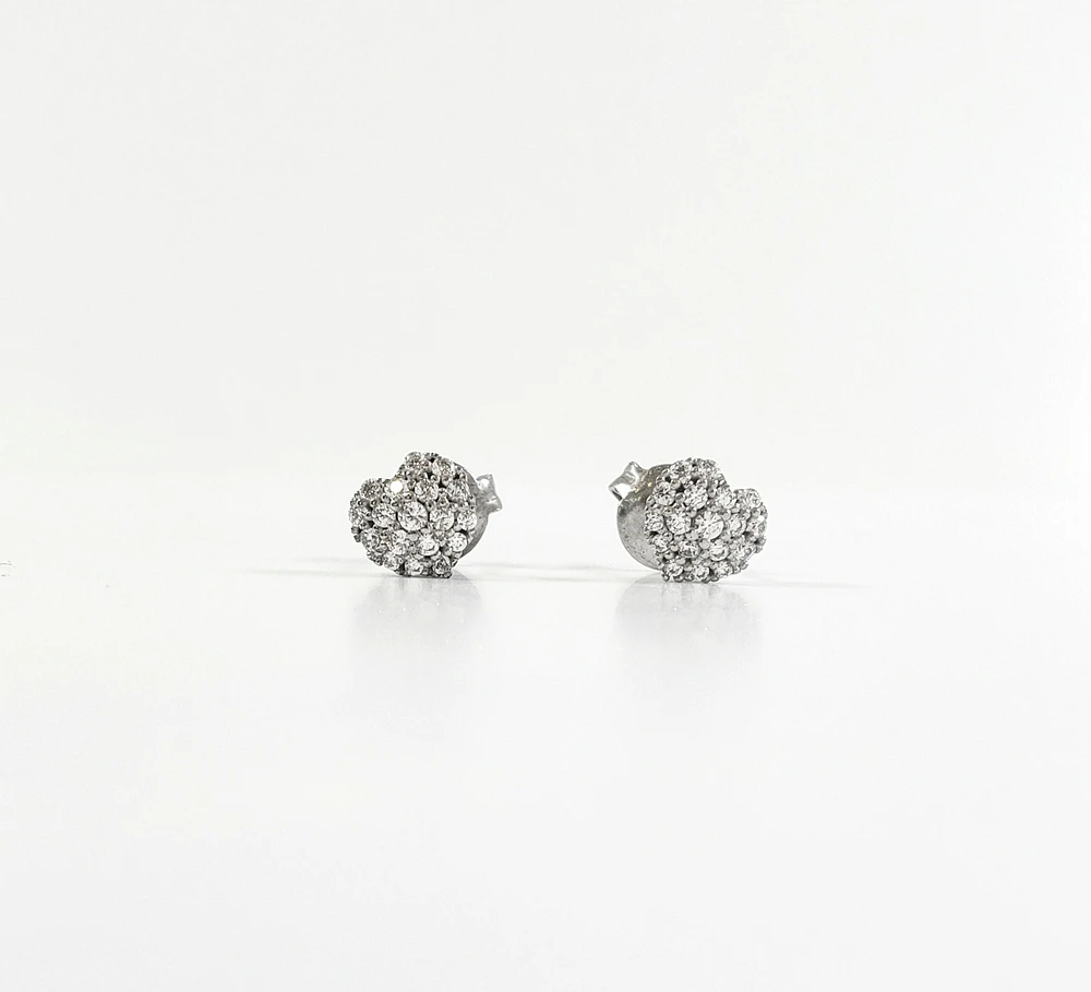 925 Sterling Silver Cubic Zirconia Pave Heart Stud - 7mm x 7mm