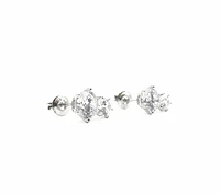 925 Sterling Silver 2 Tier Drop Round Cubic Zirconia Stud Earring - 13mm x 8.5mm