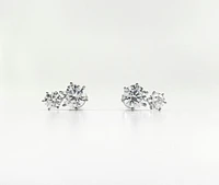 925 Sterling Silver 2 Tier Drop Round Cubic Zirconia Stud Earring - 13mm x 8.5mm
