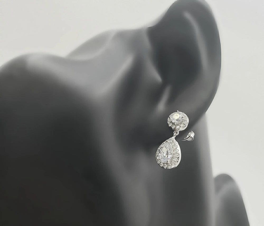 925 Sterling Silver Cubic Zirconia Drop Stud Earrings - 20mm x 8.5mm