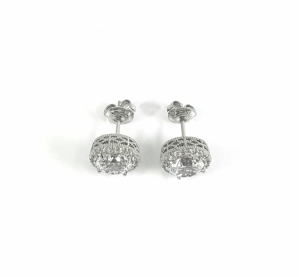 925 Sterling Silver 7mm Cubic Zirconia with Halo Studs - 10mm