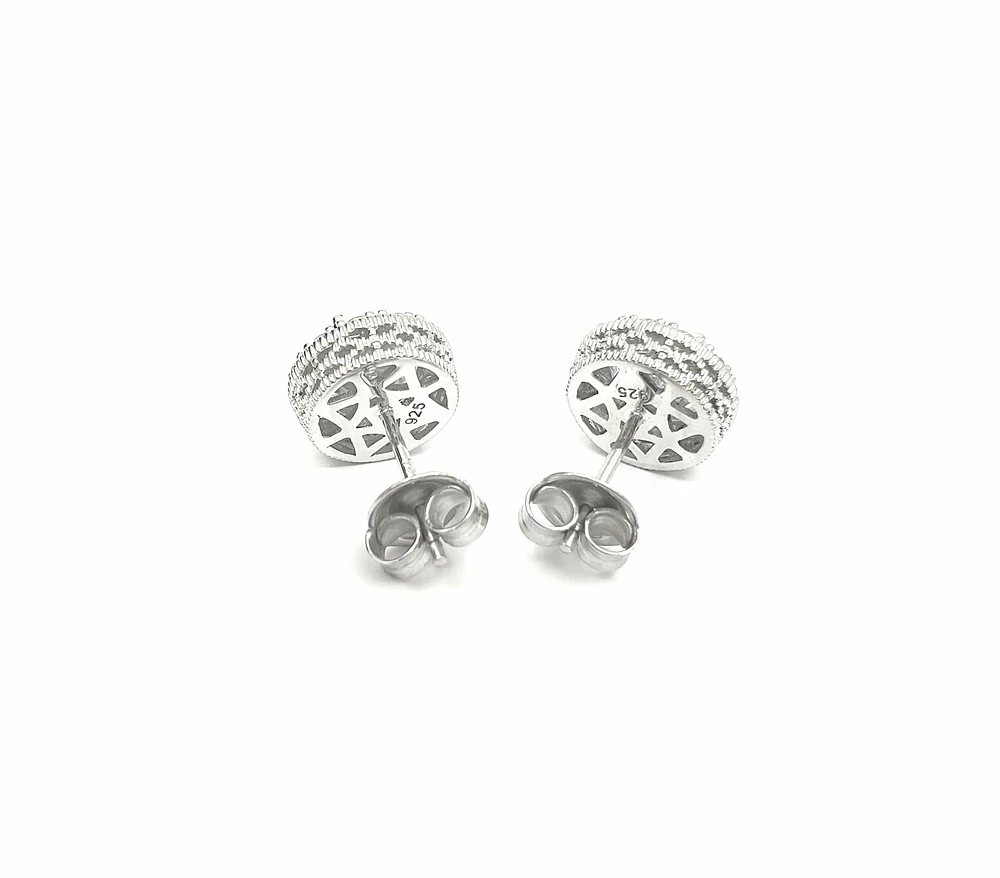 925 Sterling Silver 7mm Cubic Zirconia with Halo Studs - 10mm