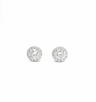 925 Sterling Silver 7mm Cubic Zirconia with Halo Studs - 10mm