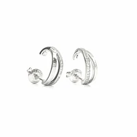 925 Sterling Silver Cubic Zirconia Double Channel Half Hoops - 14mm x 12mm